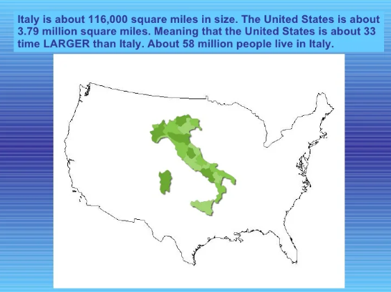 italy size compared to us state