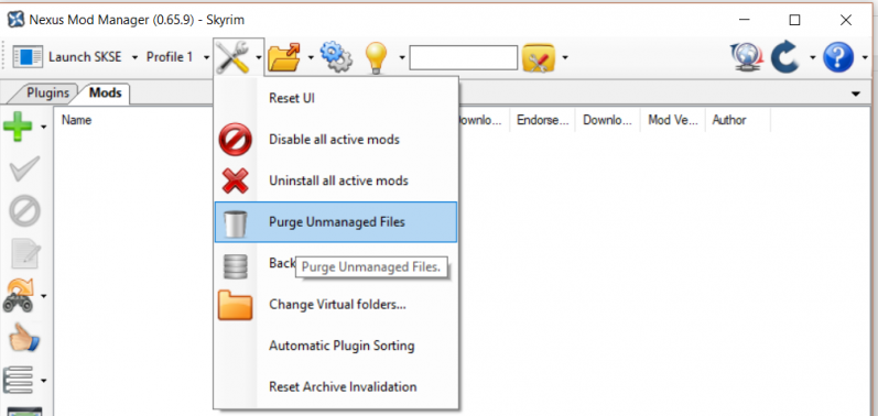 how to uninstall all mods from nexus mod manager
