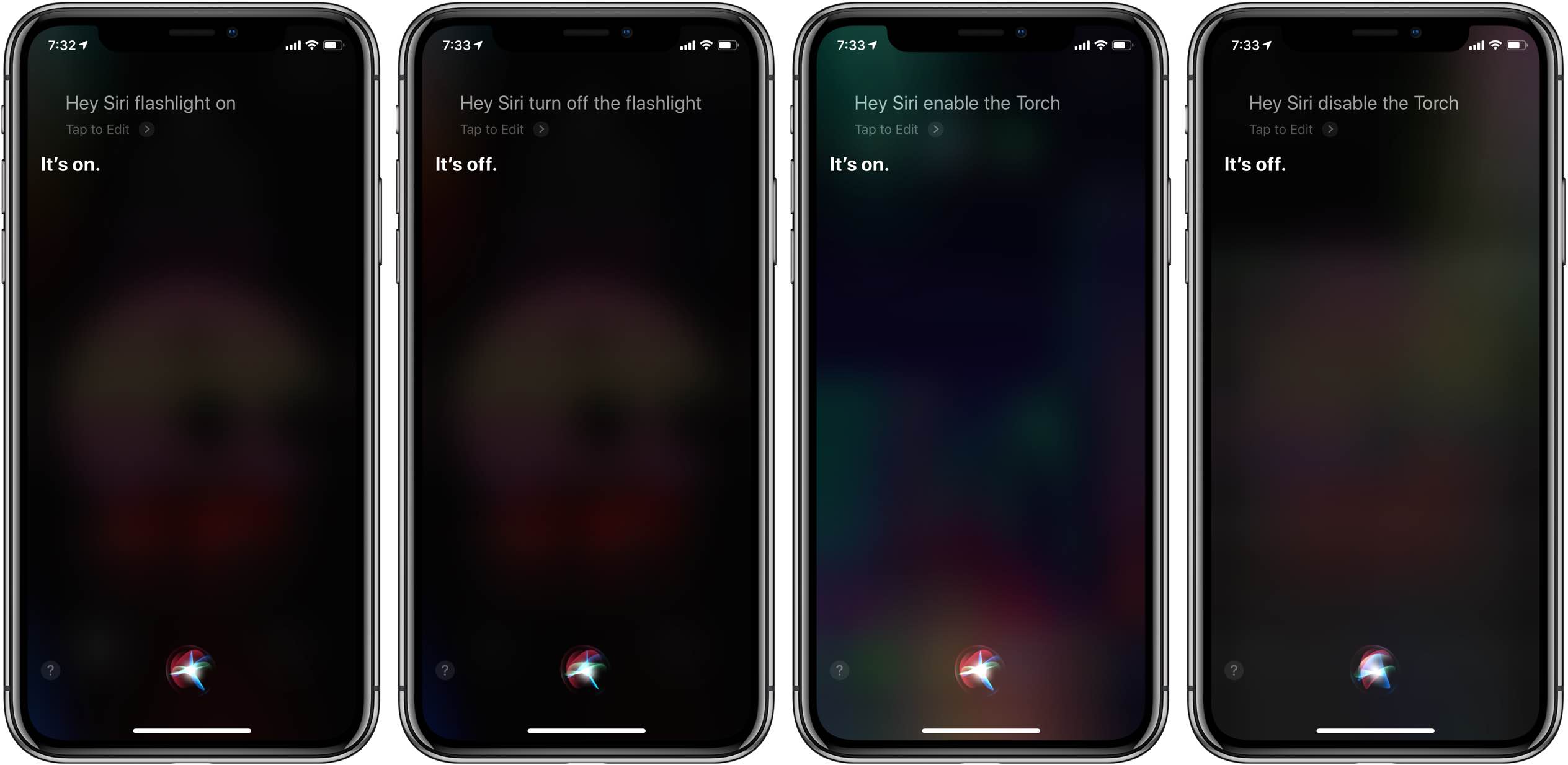 siri command to turn off flashlight