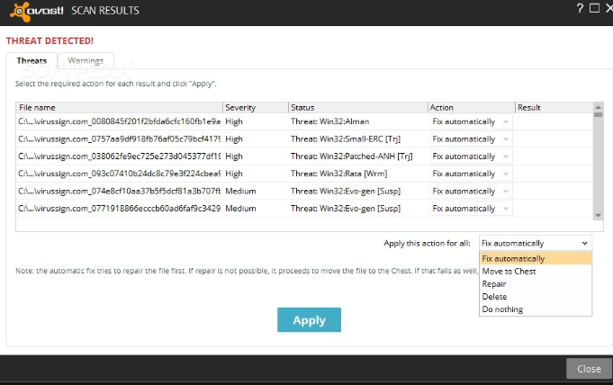 avast how to delete infected files