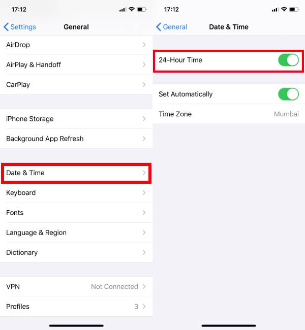 how to change to military time on iphone