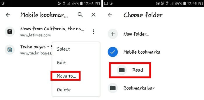 how to rearrange bookmarks on android