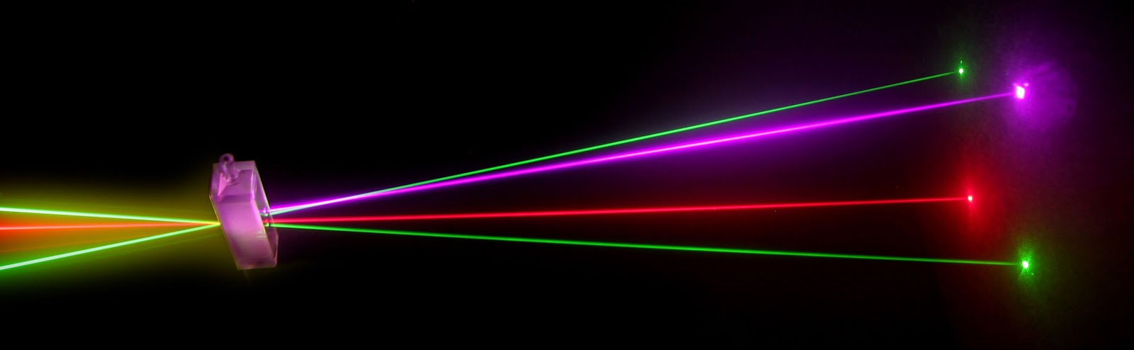 which best explains why one laser beam might appear blue and another laser beam might appear red?