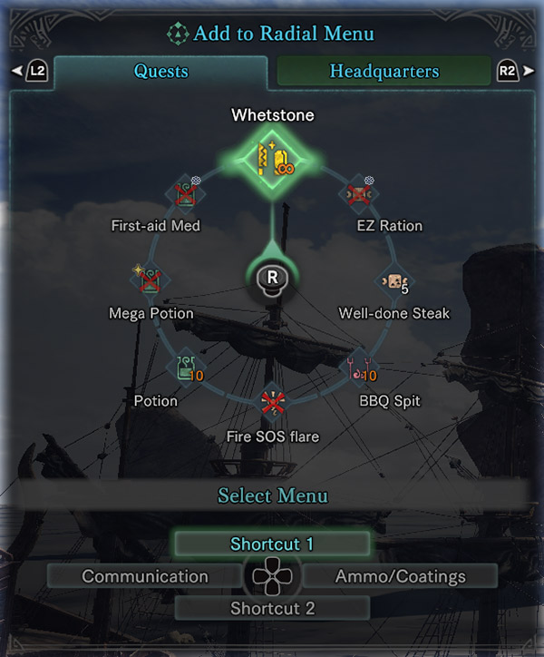 how to save radial menu mhw