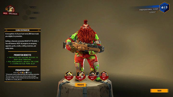 how to promote a character in deep rock galactic