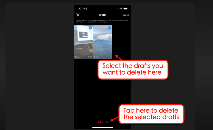 how to delete instagram draft reel