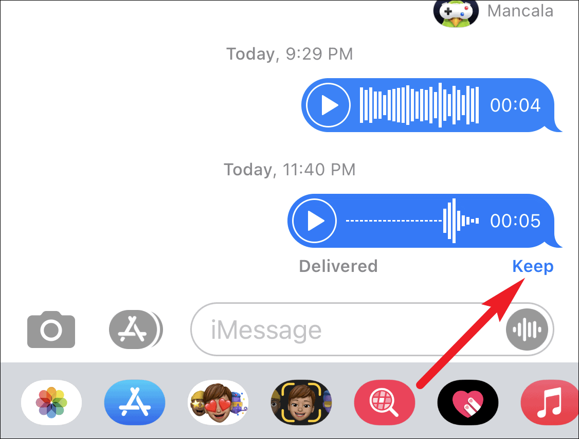 what does kept'' mean on imessage audio